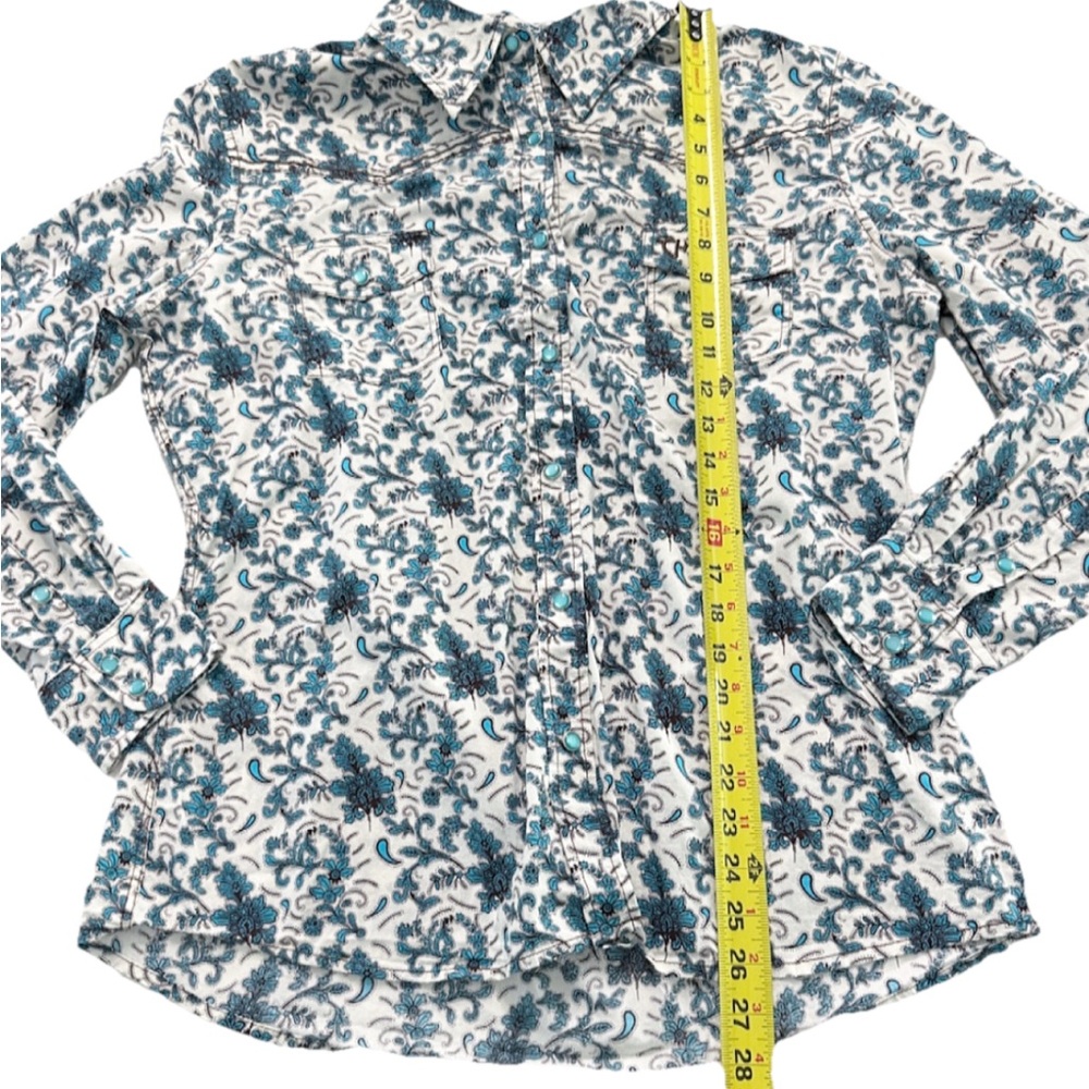 Cowgirl Hardware Western Shirt Women’s L Blue Floral Paisley Snap Button - Picture 6 of 8